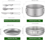 ZING TII Titanium Camping cookware Set, Camping Essentials，Camping Pot，Camping Gear，Camping pots and Pans Set with Pots, Cups，Pans，Tableware.