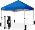 CROWN SHADES 8x8 Pop Up Canopy - Beach Tent with One Push Setup - Easy Outdoor Sun Shade for Events, Parties, Camping - Gazebo with STO-N-Go Cover Bag, Silver Coated Top, Blue