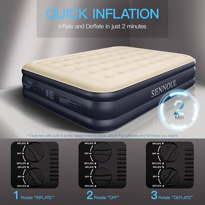 Air Mattress Queen with Built in Pump, Inflatable Mattress Blow Up Mattress 18 Raised Comfort,Upgraded Surface Portable Bed, Air Bed for Home, Guest, Camping, Colchone Inflable, 650 lbs