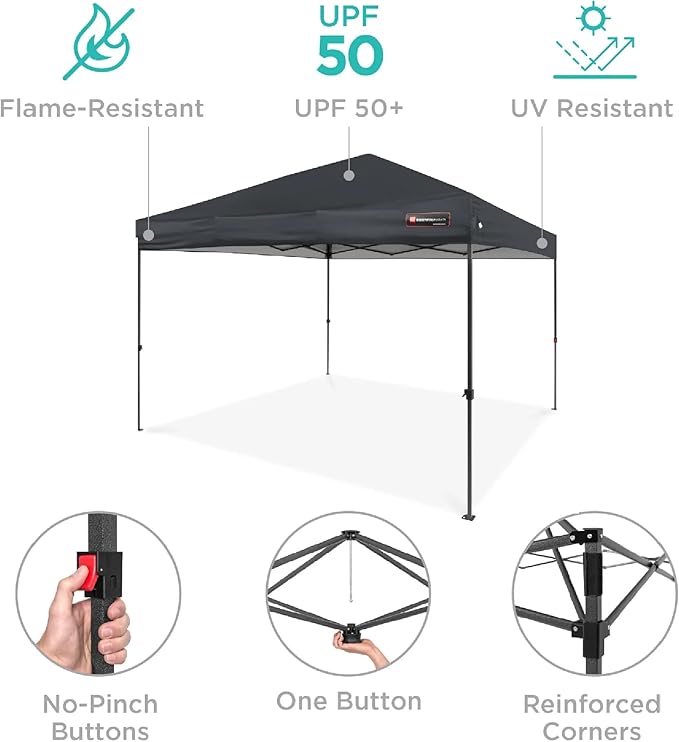 Best Choice Products 10x10ft Pop Up Canopy Tent, Outdoor Shade, 1 Person 1 Minute Set Up, Carry Case, 4 Weight Bags - Gray