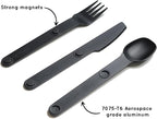 FULL WINDSOR Magware Camping Set - Travel Utensils for Outdoor Dining, Backpacking & Camping Essentials - Knife, Fork & Spoon with Pouch - Magnetic Silverware Lunchbox Utensils Cutlery - Black (3 PCS)