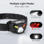 Headlamp Rechargeable - Super Bright LED Head Lamp with Red and White Light for Adults Motion Sensor Streamlight Head Light with Night Buddy Running Camping Hunting Hiking Fishing (Black Panther)