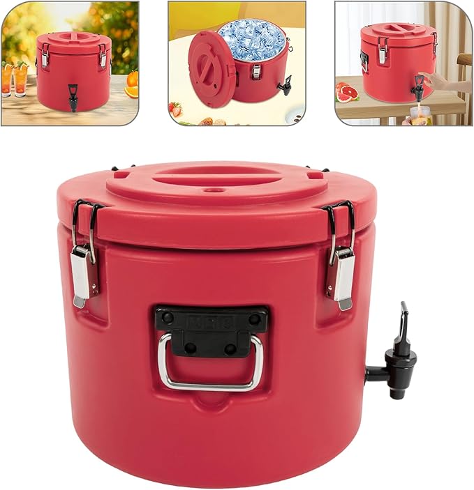 Insulated Beverage Cooler, 5 Gallon Commercial Cold Hot Drink Dispenser, Thermal Container with 304 Stainless Steel Interior Spout, Portable Cooler for Camping Parties Outdoors (Red)