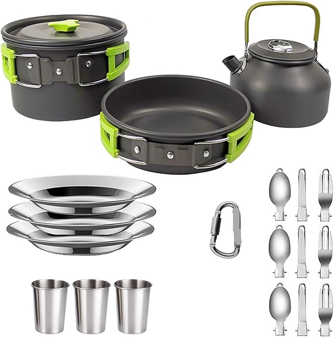 Compatible for Camping Cooking Set Cookware Travel Tableware Outdoor Picnic Teapot for 2-3 Peaple Non-Stick Pots Assorted Sets