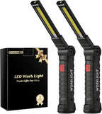 Coquimbo Tool Gifts for Men Him Dad Husband, Rechargeable LED Work Light BBQ Grill with Magnetic Base Hook, 360° Rotate Mechanic Flashlight Mens Easter Birthday Gifts (2 Pack Black)