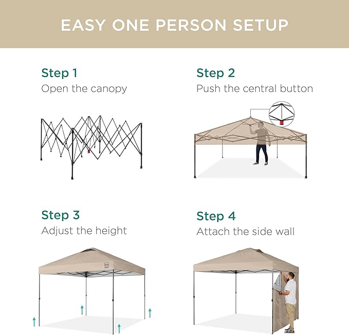 Best Choice Products 10x10ft Pop Up Canopy Tent with Sidewall, 1 Person 1 Minute Set Up, Carry Case, 4 Weight Bags - Sand