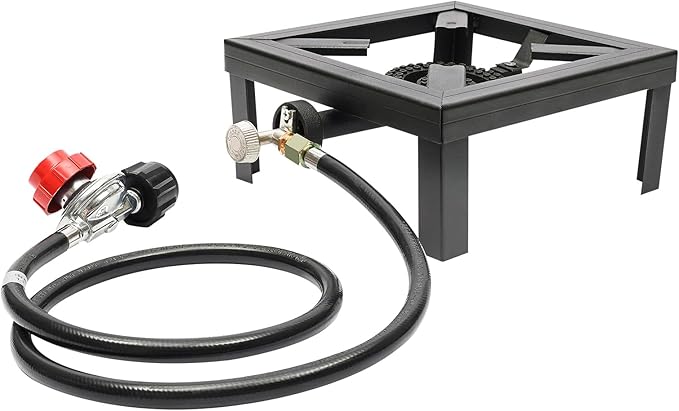 Portable Burner Outdoor Gas Stove Propane Cooker with Adjustable 0-20Psi Regulator Hose Camp Cooker Outdoor Gas Stove for Patio Camping, BBQ, Home Brewing, Turkey Fry