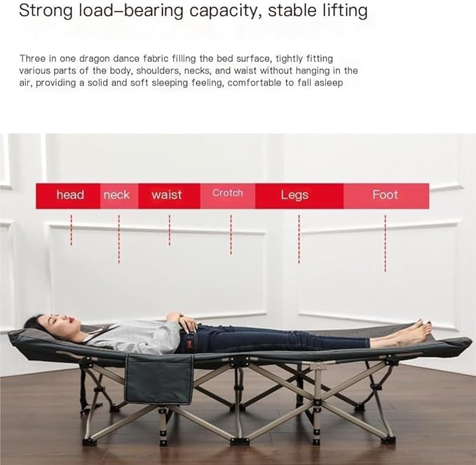 Cotton Linen Fabric Camping Cot for Adult, Comfortable Guest Bed with Headrest, Portable Folding Bed for Sleeping 190 * 70 * 37CM