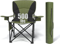 Heavy Duty Folding Chair 500LB Capacity, Oversized Camping Chairs with Cup Holder, Cooler Bag & Storage Pouch, Double-Layer Fabric, Outdoor Chairs for Sports, Lawn Chairs (1, Black Green, Oversized)