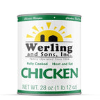 Werling & Sons Canned Chicken 28 Oz– Fully Cooked, Ready to Eat | Premium Quality, Recipe-Ready Canned Meat | 5-Year Shelf Life | Pantry Staple for Camping, Survival & Emergency Use | Made in USA | Pack of 6