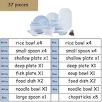 GaRcan Dinner Set,37 Pieces Dinnerware Set Blue and White Porcelain Tableware Combination with Dinner Plate Bowl Fish Plate and Chopsticks