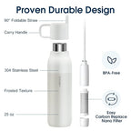 Vsitoo 25oz Insulated Stainless Steel Filtered Water Bottle for Travel and Everyday Use ，5-Stage 0.01μm Ultra-Strong Filtration，Reusable，Improves Taste，for Hiking, Cycling, Gym & Outdoor Use，White