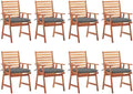 Patio Dining Chairs 8 pcs,Lawn Chair,Camping Chair,Garden Chair,Featuring Slatted Design,Waterproof Cushion,Each Cushion Features 2 Sets of Ropes, with Cushions Solid Acacia Wood