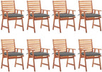 Patio Dining Chairs 8 pcs,Lawn Chair,Camping Chair,Garden Chair,Featuring Slatted Design,Waterproof Cushion,Each Cushion Features 2 Sets of Ropes, with Cushions Solid Acacia Wood