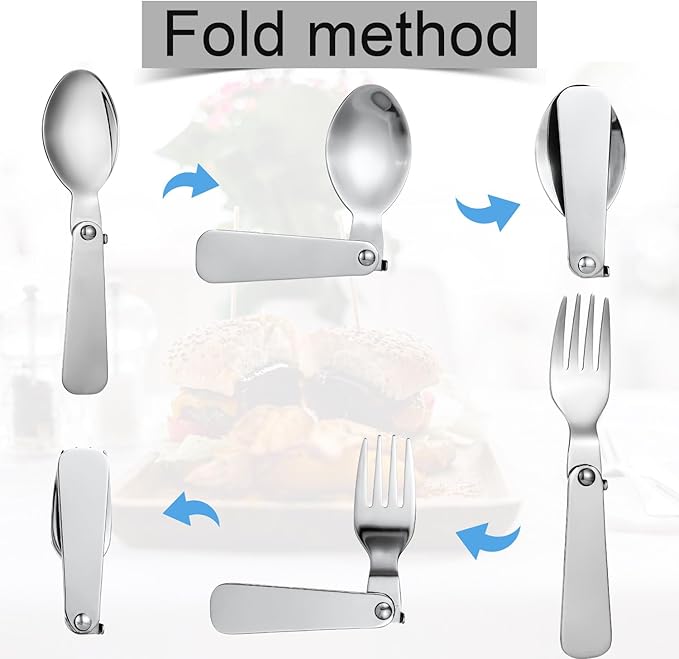 Spoon Fork for THERMOS FUNTAINER Food Jar 10 Oz, Multifunctional Tableware Set Folding Spoon and Fork Replacement Foldable Metal Serving for Hot Food Lunch Picnic Travel Outdoor