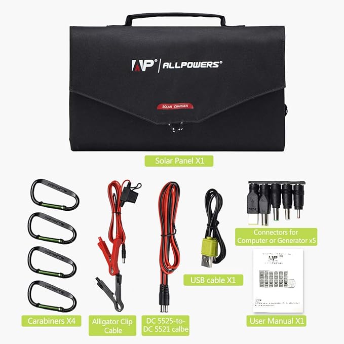 ALLPOWERS Solar Charger 100W Solar Panel Foldable Portable with Dual 5v USB18v DC for Laptop, Tablet, Notebook, 12v Car, Boat, RV Battery, Camping, Hiking, Travel