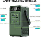 Power Station, AP200L 200W Portable Power Bank 192Wh Solar Generator Camping Station with LED Light,for Outdoor Camping Home