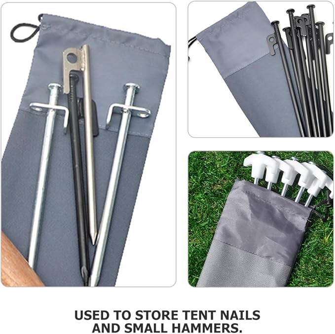 Tent Stake Storage Bag with Oxford Fabric, 30cm Camping Nail Organizer Pouch for Outdoor Tent Pegs and Ground Stakes, Windproof Drawstring Holder for Hiking and Backpacking