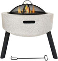 Fire Pit with Barbecue Grill Magnesium Oxide Fire Pit Bowl with Triangular Bracket Suitable for Outdoor Garden Barbecue Camping (White)