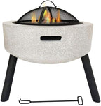 Fire Pit with Barbecue Grill Magnesium Oxide Fire Pit Bowl with Triangular Bracket Suitable for Outdoor Garden Barbecue Camping (White)
