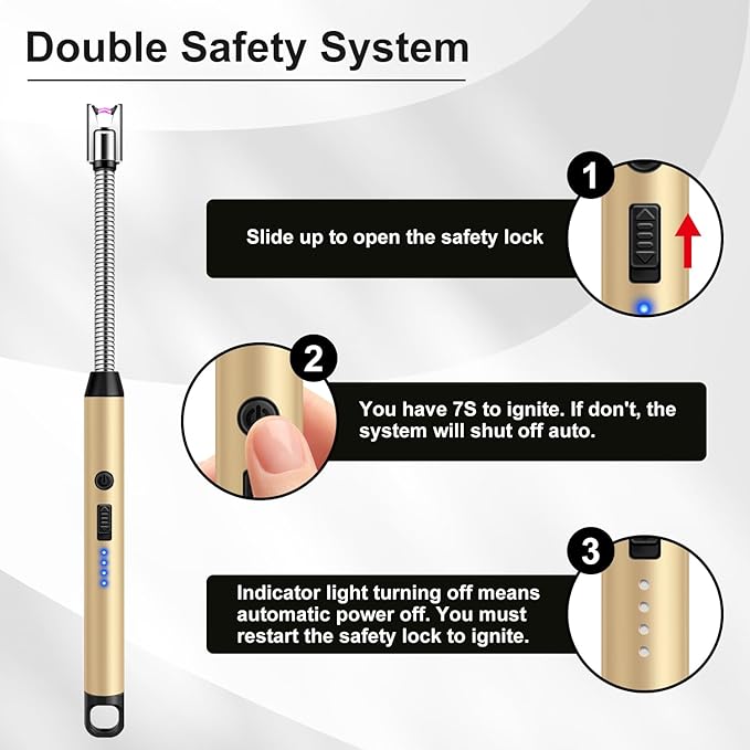 LcFun 3 Pack Candle Lighter with 360° Flexible Neck & Safety Lock, Windproof USB Rechargeable Electric Lighter, Flameless Arc Long Matches for Grill, BBQ, Camping, Fireplace, Stove (Gold,Pink,Silver)
