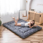 MAXYOYO Grey Triangle Japanese Floor Futon Mattress, Tatami Mat Portable Camping Mat Kids Sleeping Pad Foldable Roll Up Floor Lounger Pillow Bed Twin Size with Mattress Protector Cover