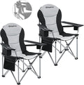 KingCamp Folding Portable Camping Chairs Oversized Padded Quad Arm Chair with Cooler Bag, Cup Holder and Side Pocket, Heavy Duty Supports 300 lbs for Outdoor, Lawn, Fishing, Sports