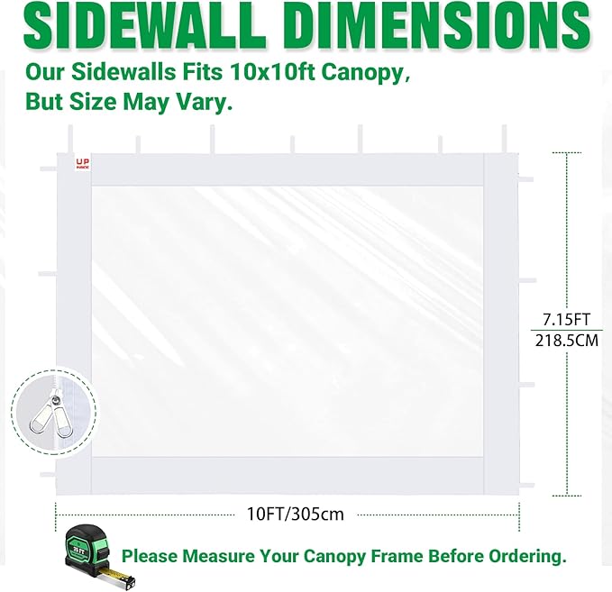 Clear Canopy Sidewalls for 10x10 Pop Up Tent, Transparent Window Curtain Cloth, 8 Mil PVC Enclosure Fabric with Zipper, White (3Pack Sidewalls Only, Not Included Frame&Top)