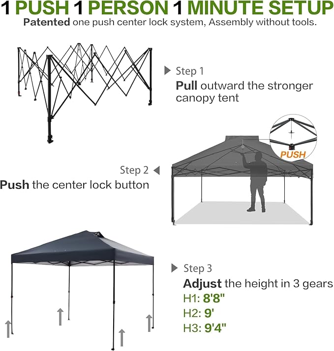 12'x12' Pop Up Canopy Tent with 1 Sidewall and 6 Pockets, One Push Setup, Instant Shade Tent with Vented Roof for Beach Patio Outdoor, Case, 8 Stakes, 4 Ropes, 4 Sandbags (Gray, 12x12)