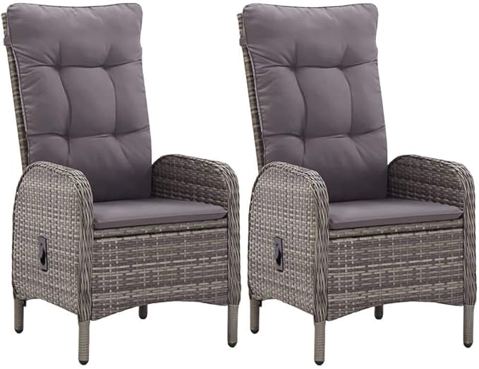 (Fast Shipment) Patio Dining Chairs, Outdoor Chairs, for Camping Pool Beach Deck, Lawn Chair Patio Chairs 2 pcs Poly Rattan Gray