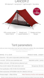 3F UL GEAR Lanshan 2 Person Tent Hiking Ultralight Camping Tent Professional 15D Silnylon Rodless Trekking Pole Tent Waterproof Backpacking Outdoor for Camping, Bivvy