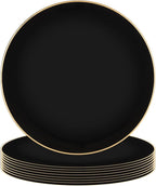 PARTY BARGAINS 13-Inch Charger Plates - 8 Pack, Organic Collection Black Gold Rim, Heavy-Duty Disposable Chargers for Elegant Dining - Ideal for Weddings and Formal Events