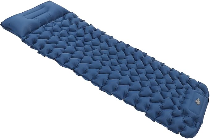 Ergonomic Inflating Sleeping Pad with Foot Pump and Storage Bag, and Wear for Office, Camping, and Outdoor Use (Navy Blue)