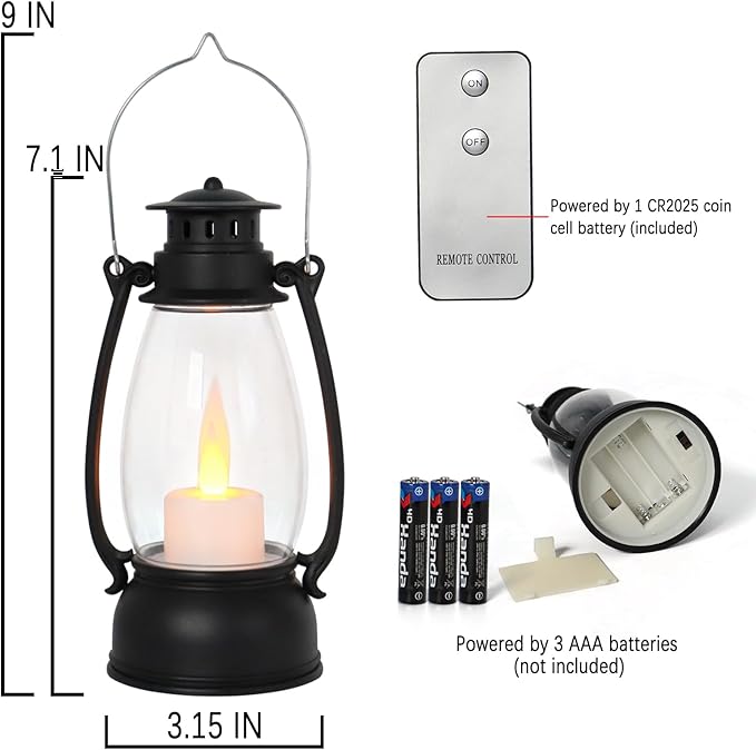Vintage Lantern Decor, 4-Pack Candle Lantern with Remote, Small Lantern Indoor Outdoor Hanging Lanterns for Wedding Centerpiece,Halloween,Christmas,Camping Decorations, Western Party Decor