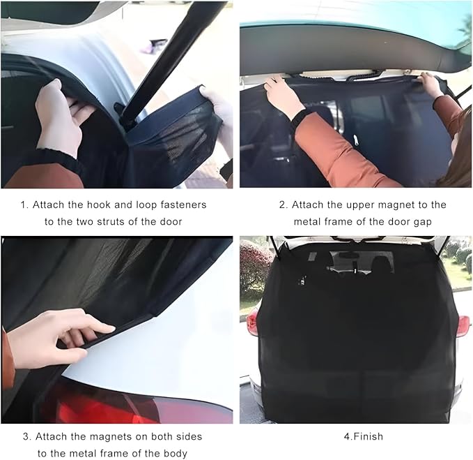 Car Tailgate Mesh Screen, Magnetic Mount Auto Tailgate Rear Windshield Sunshade Net, Breathable Trunk Mesh Tent Vehicle Camping for SUV Van MPV, Camping Gear Accessories