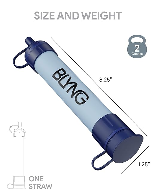 Survival Gear Straw Water Filter - Straw Filter for Healthy Drinking - Survival Water Filter Blocks 99.99% Microplastics, Backpacking Gear for Hiking, Biking & Camping, Survival Straw Water Purifier