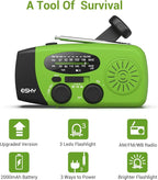Esky Emergency Hand Crank Radio with 3 LED Flashlight, AM/FM/NOAA Portable Weather Radio with 2000mAh Battery, Solar-Powered USB Rechargeable Radio for Indoor and Outdoor Camping, Green