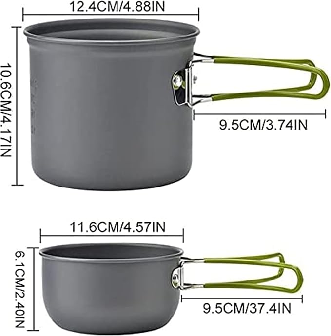 Outdoor Picnic Tableware Set, Portable Hard Aluminium Cooking Utensils for Camping, Hiking, Mountaineering, Picnic and Other Outdoor Activities, Easy to Clean with Cleaning Tools
