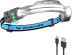Smiling Shark TS-2 Headlamp, Dual Spotlight with Floodlight & Strobe LED Head Torch Rechargeable 2400mAh Long-Lasting Hands-Free Design for Camping Hiking Running Jogging (1 Pack)