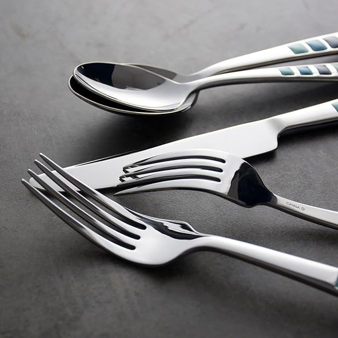 Unique Colorful Silverware Set for 6, Modern Stainless Steel Flatware Cutlery Tableware Utensil Set Knives Forks Spoons,Dinnerware Sets for Christmas Party Kitchen Wedding 24-piece