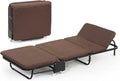 Folding Bed with Mattress, Portable Foldable Adult Bed Frame for Guest, Fold up Bed Cot for Indoor Outdoor Travel Camp Vacation(Brown)
