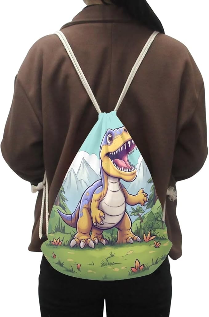 Upetstory Dinosaur Drawstring Backpack String Gym Bag Lightweight Training Gymsack Sport Sack Pack Hiking Daypacks Drawstring Trainer Bag Toy Storage Pouch