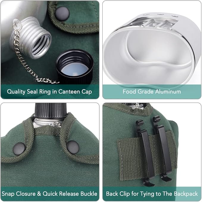 Lixada 3 x Military Canteen Set of 3 Aluminium Cookware Set with Cover for Camping Hiking Backpack