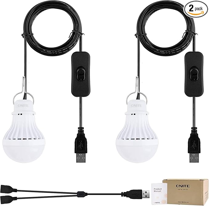 2-Pack Onite USB LED Light Bulb, Emergency Backup Lighting for Camping, Garage, Power Outage Preparedness, for Portable Power Station & Solar Panel, Outdoor Lantern, Warm White