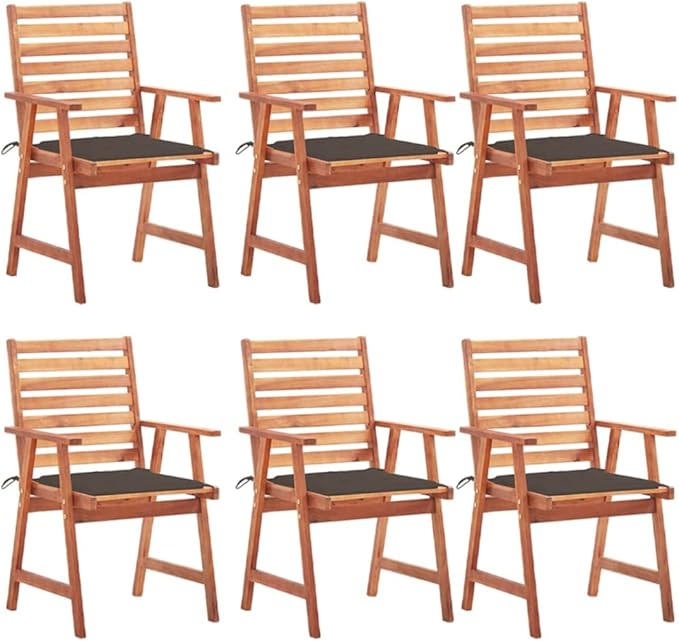Patio Dining Chairs 6 pcs,Lawn Chair,Camping Chair,Garden Chair,Featuring Slatted Design,Waterproof Cushion,Each Cushion Features 2 Sets of Ropes, with Cushions Solid Acacia Wood