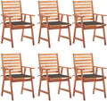 Patio Dining Chairs 6 pcs,Lawn Chair,Camping Chair,Garden Chair,Featuring Slatted Design,Waterproof Cushion,Each Cushion Features 2 Sets of Ropes, with Cushions Solid Acacia Wood