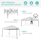 Best Choice Products 12x12ft Pop Up Canopy Tent, Outdoor Shade, 1 Person 1 Minute Set Up, Carry Case, 4 Weight Bags - White