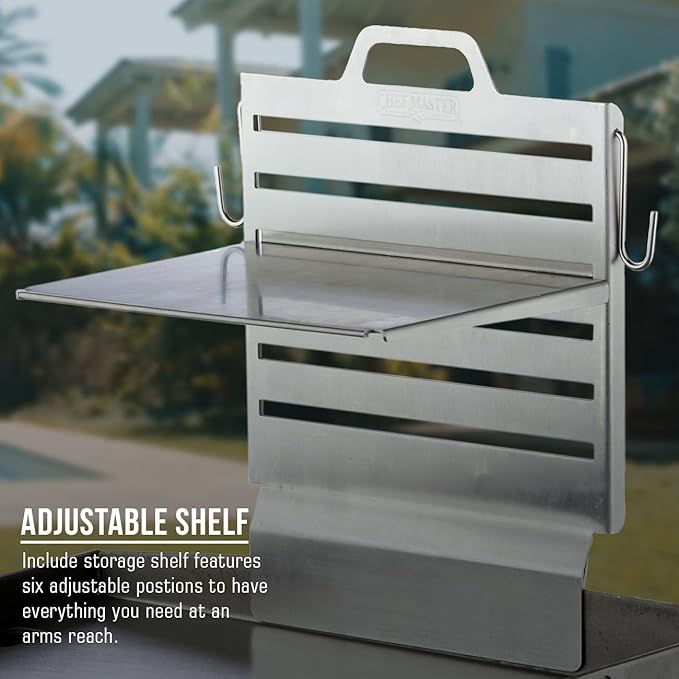Chef Master Adjustable BBQ Griddle Shelf – Outdoor Organizer & Condiment Holder for Tools, Utensils & Grilling Accessories for Camping, Tailgating & Backyard Cooking 90260 (16.5" x 11.5" 1.5")