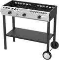 Bonnlo 3 Burner Propane Stove with Inginition, 225000BTU Gas Stove with Storage Shelf and Portable Rolling Wheels, Gas Burner for Outdoor Camping Patio Backyard Cooking Boiling Frying Stewing