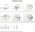 Pottery Tableware,8 Pieces Landscape Painting Porcelain Dinnerware Set Ceramic Plate Combination Sets Dinner Plate Dessert Plate Bowl and Mug
